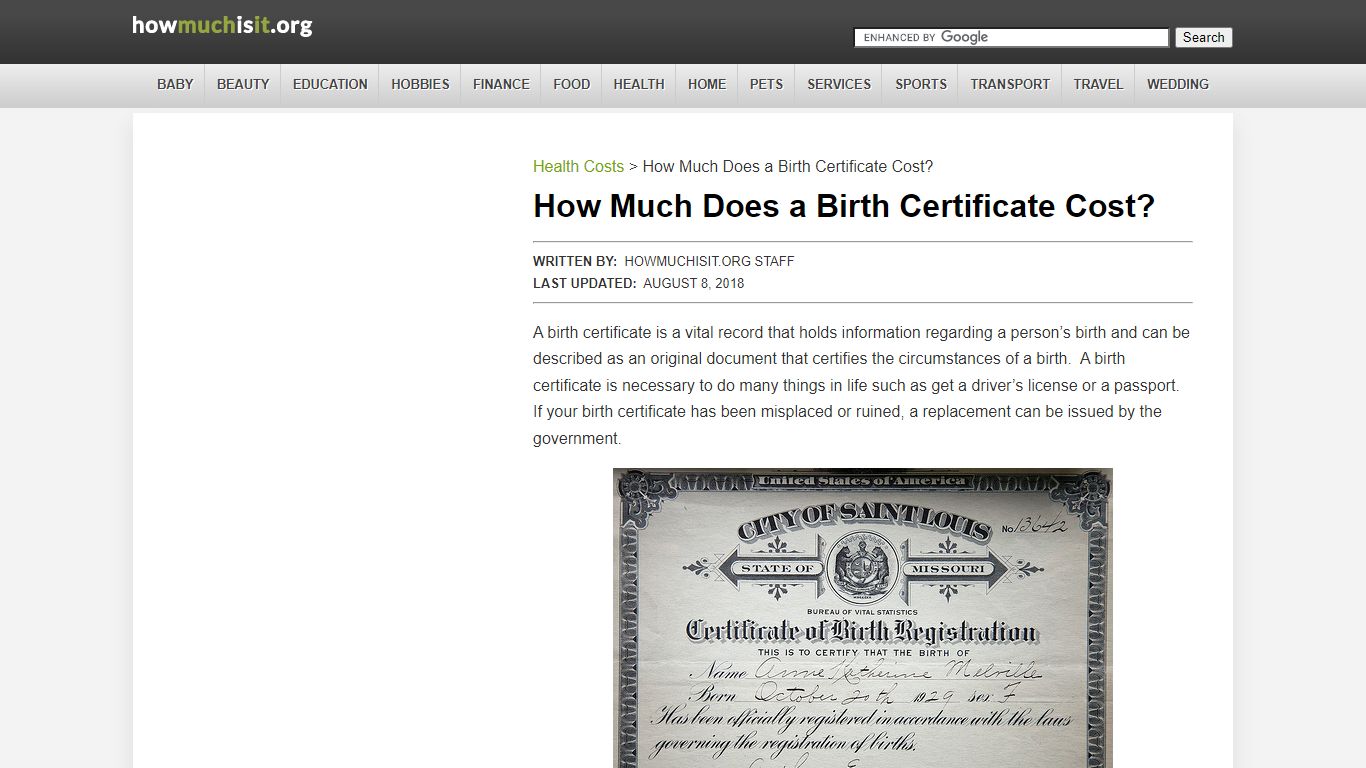 How Much Does a Birth Certificate Cost? | HowMuchIsIt.org